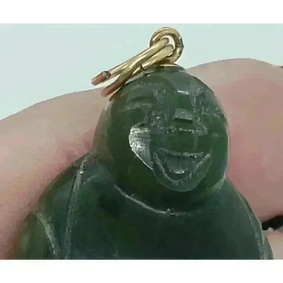 Vintage Buddha Jade Hand Carved Budai Hotei Pendant Smiling Laughing - Picture 5 of 13